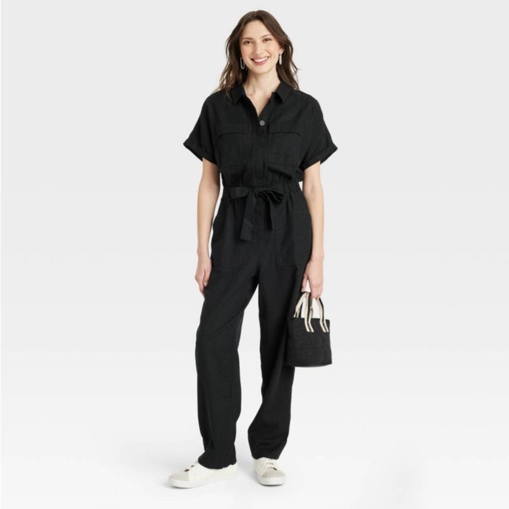 Women's Short Sleeve Linen Boilersuit -
Universal Thread™ Black 2